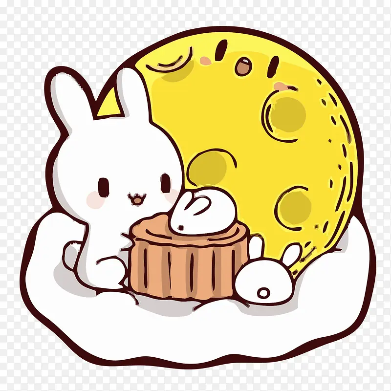手绘兔子和月饼