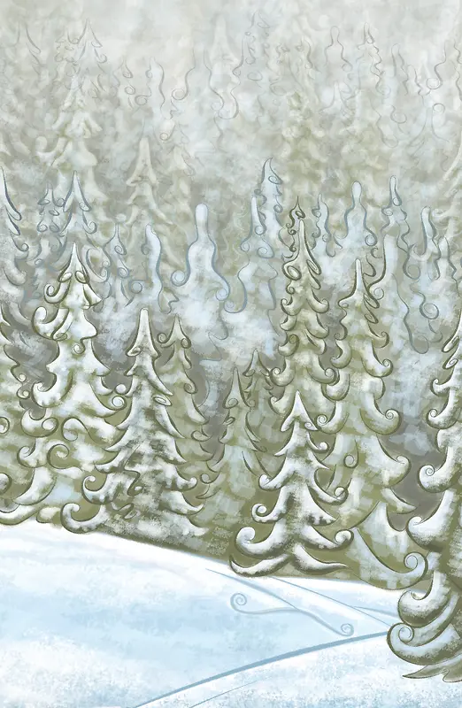雪地松针树