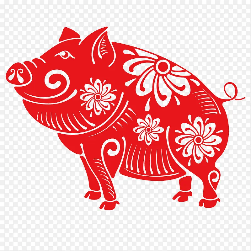 2019猪年红色猪剪纸素材
