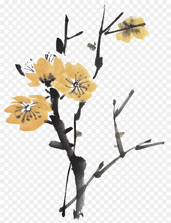 黄色中国风花枝装饰图案