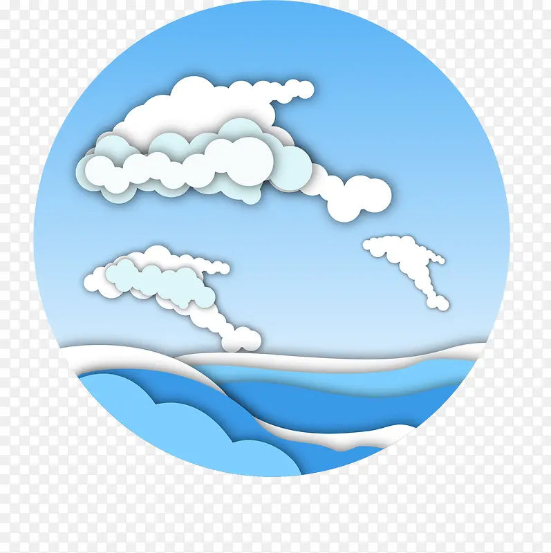 创意海洋云朵立体剪纸插画