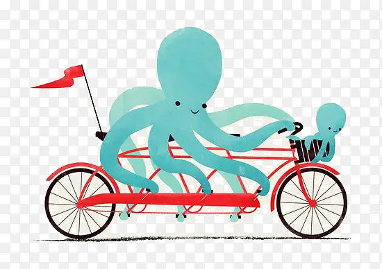 卡通章鱼骑自行车