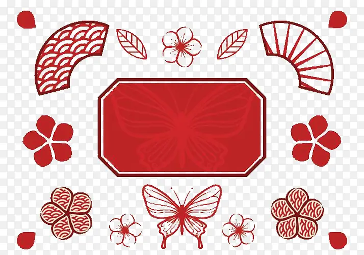 红色中国风扇子蝴蝶
