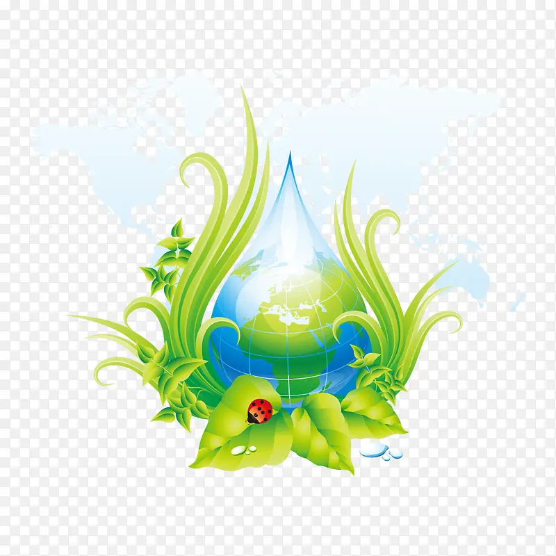 绿色植物蓝色水滴标签