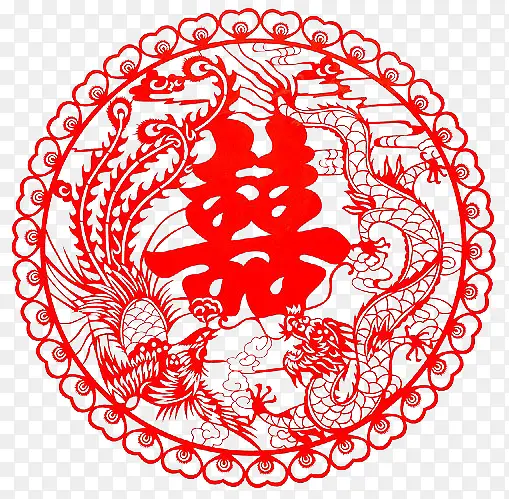 龙凤喜字剪纸