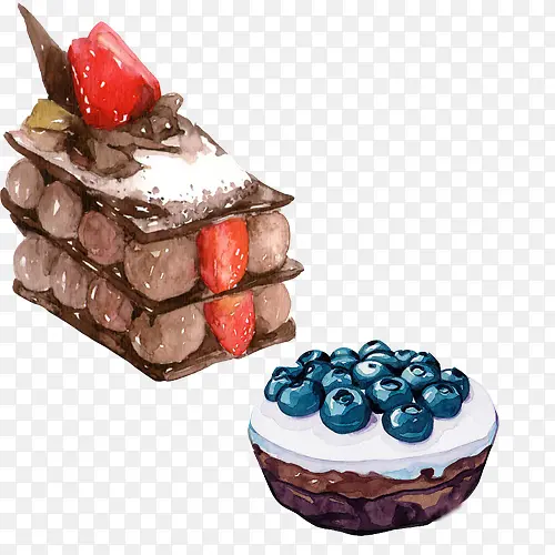 蓝莓奶油蛋糕手绘画素材图片