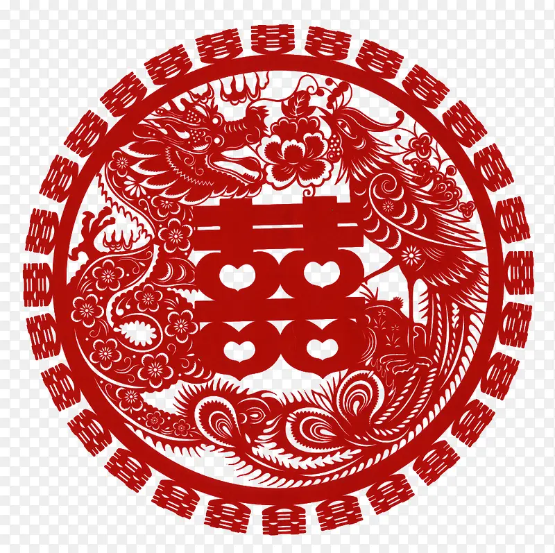 龙凤喜字剪纸