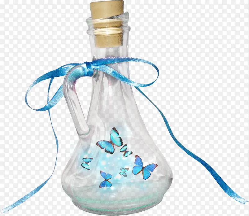 玻璃瓶蝴蝶唯美素材免抠