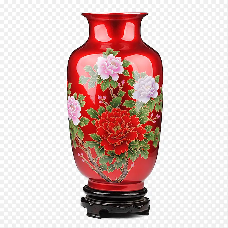 彩釉牡丹花瓶瓷瓶