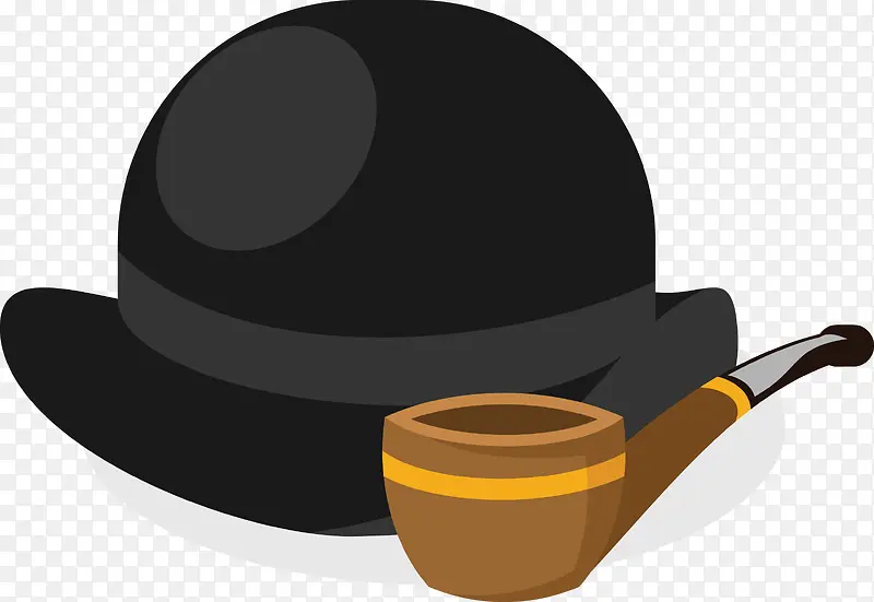 一个黑色帽子与褐色烟斗