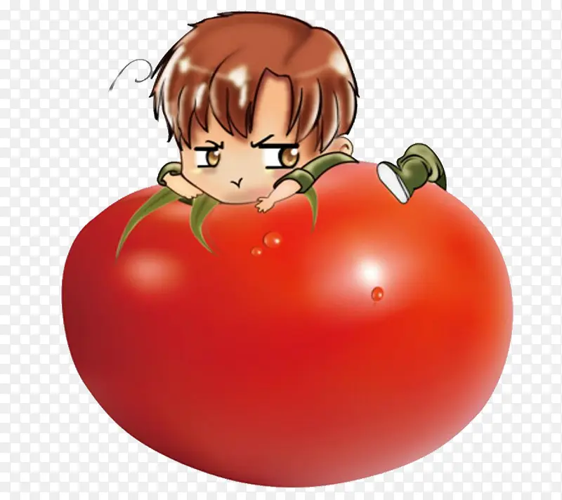 番茄上的小男孩