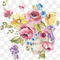 彩绘牡丹花粉红花朵花瓶
