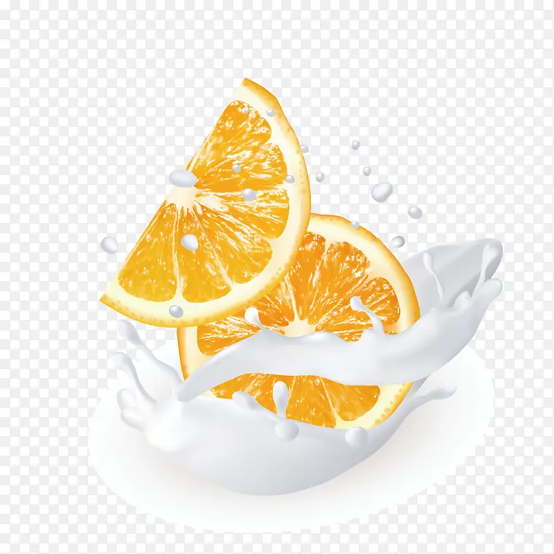 手绘飞溅的橙子牛奶png