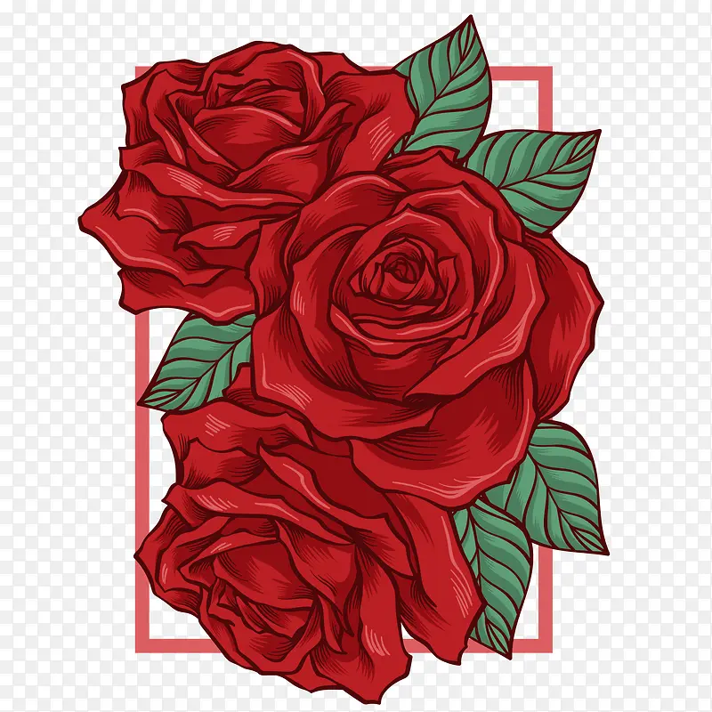 红色手绘玫瑰花矢量