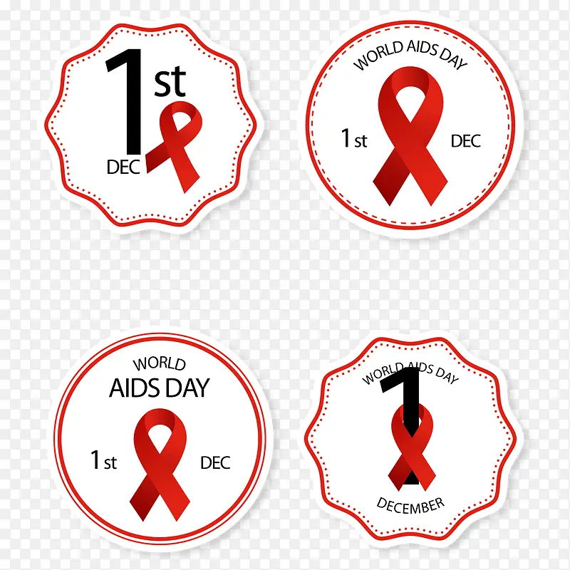 矢量世界艾滋病日徽章和红丝带