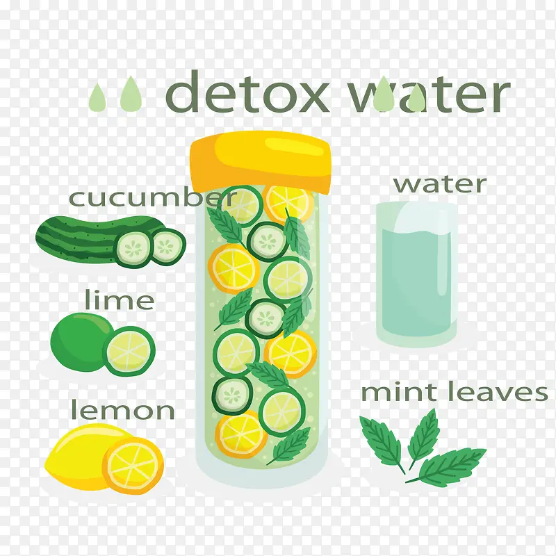 健康排毒水及原料图解矢量素材