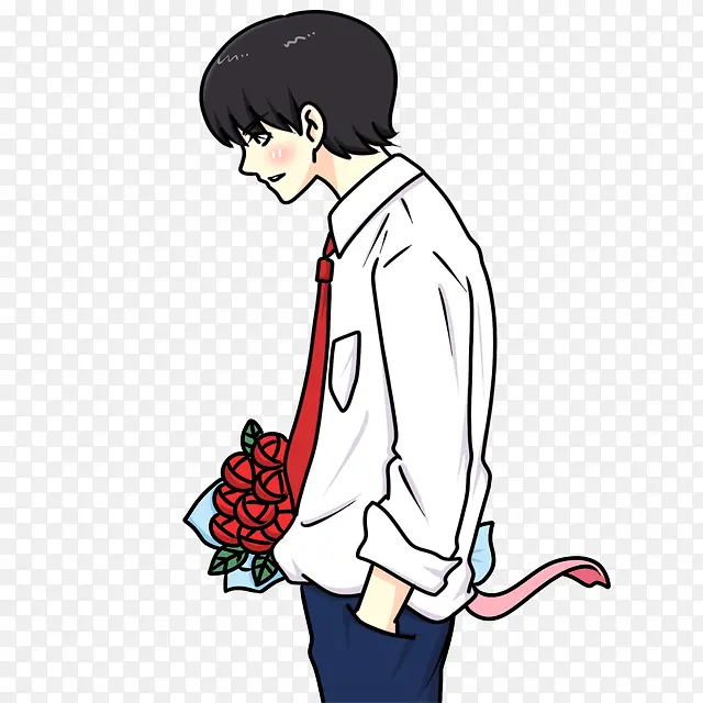 红色玫瑰花白衬衫男生