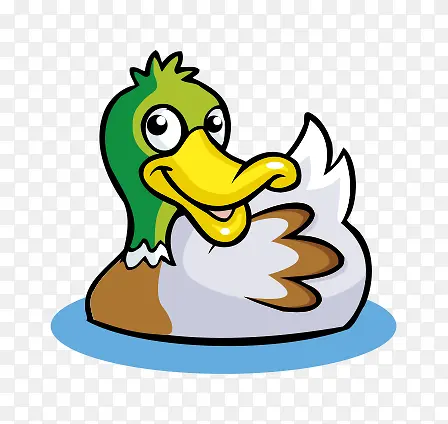 鸭子卡通戏水绿头