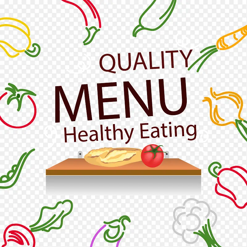 美食 健康饮食 手绘线条蔬菜 背景