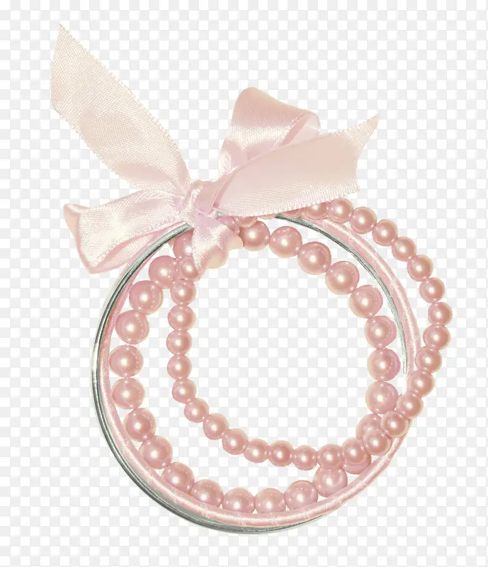 粉色丝带蝴蝶结珍珠圆形边框