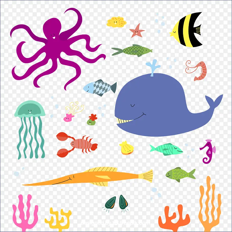 19种卡通海洋动植物矢量素材
