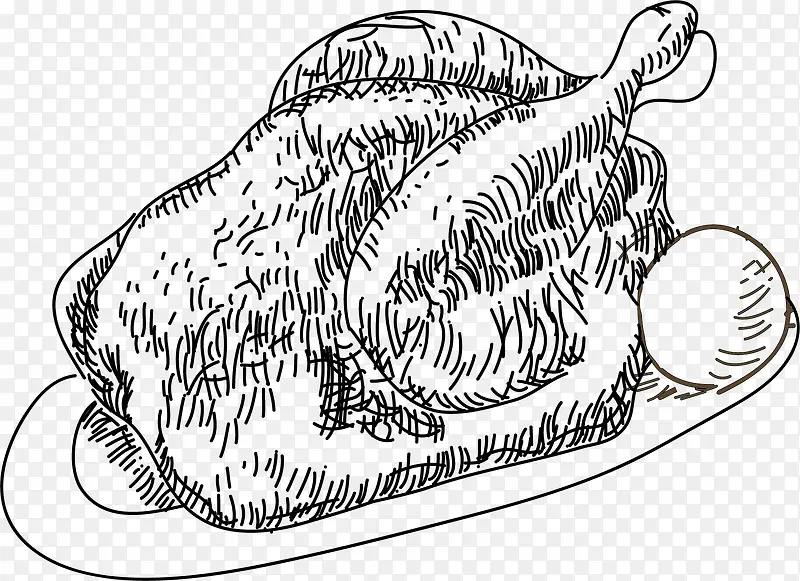 古风墨水画鸡肉设计原素