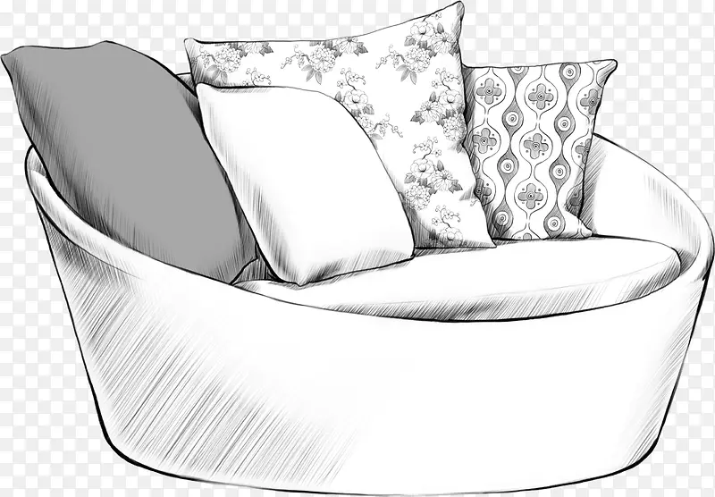 手绘素描合成室内装修沙发