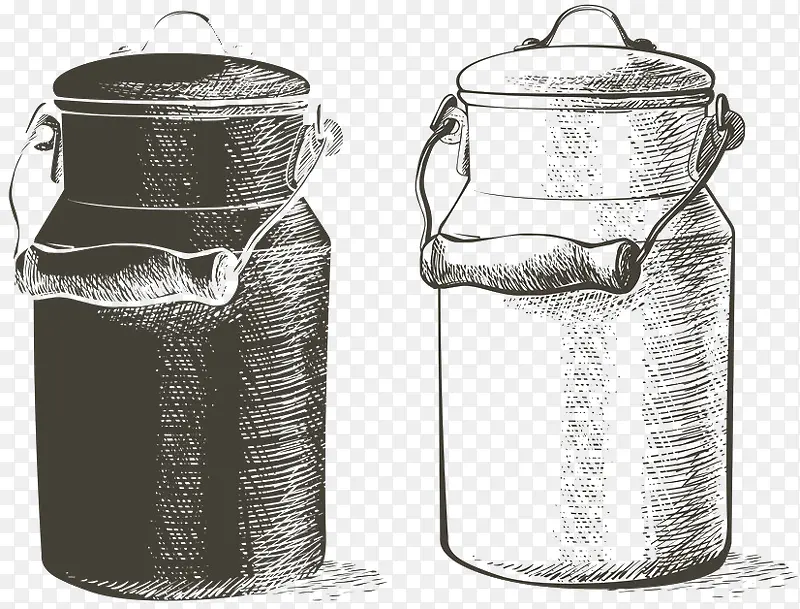 手绘素描装牛奶的铁皮罐