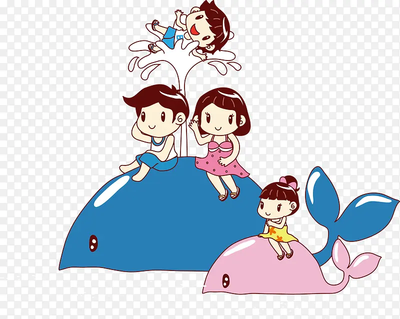 鲸鱼上的卡通儿童