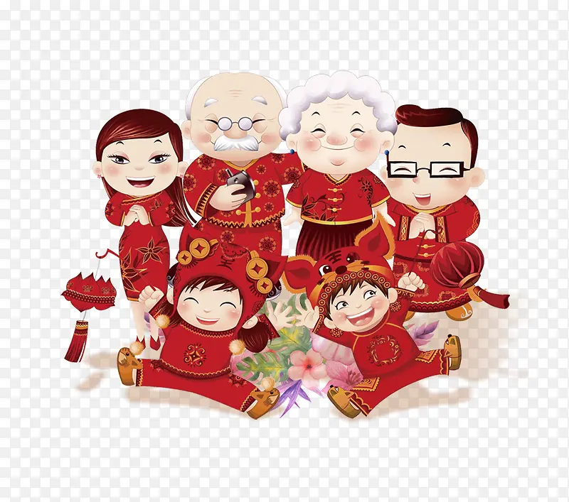 卡通春节装饰一家人