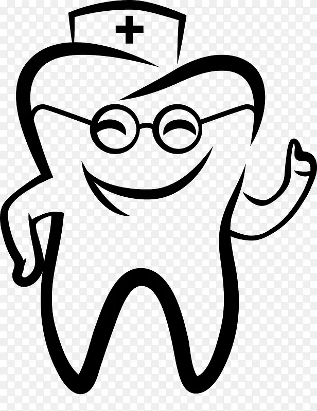 卡通戴眼镜的微笑牙医生
