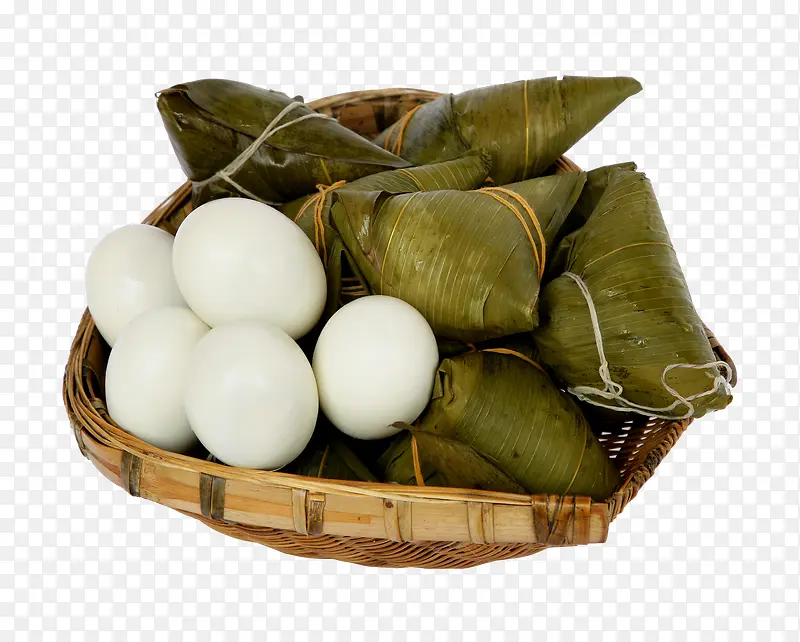 竹筐里的粽子与鸭蛋