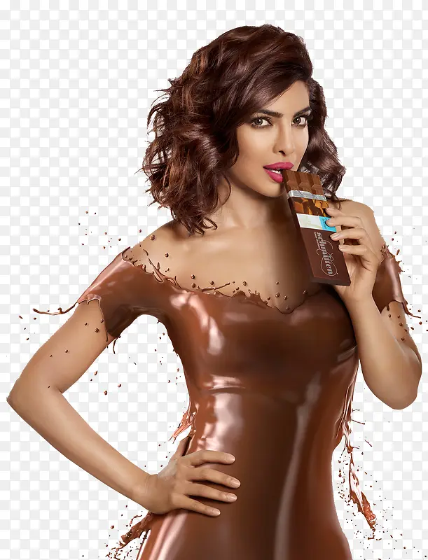 吃巧克力穿巧克力衣服的美女