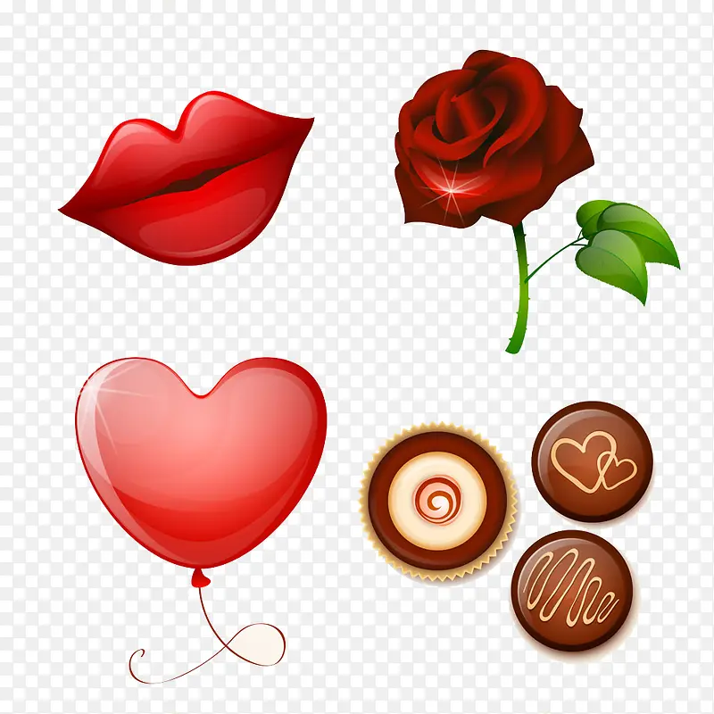 玫瑰花心形气球和红唇