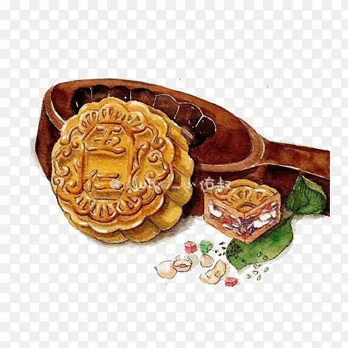 五仁月饼手绘画素材图片