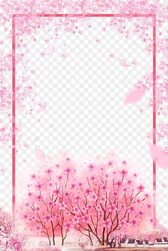 浪漫粉色樱花梦幻边框设计