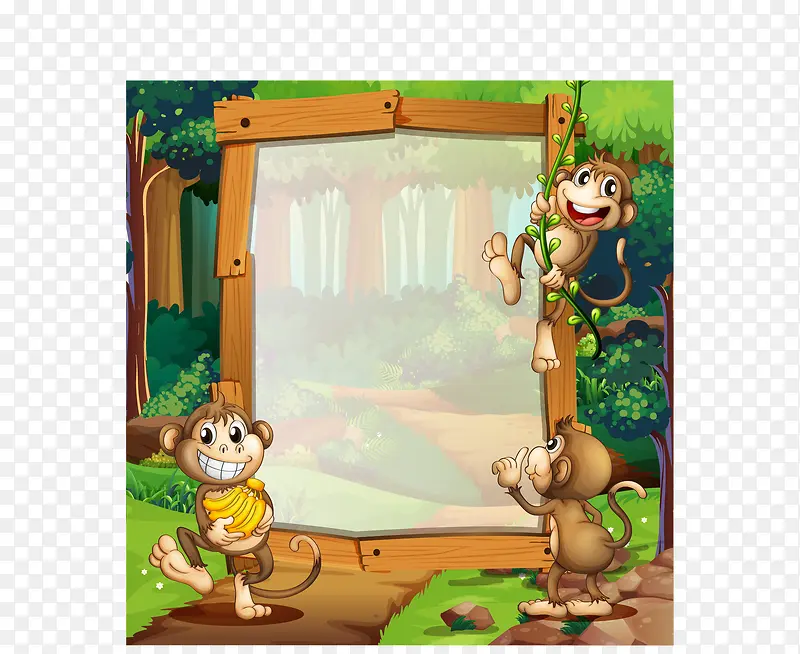 矢量小猴子森林宣传展板