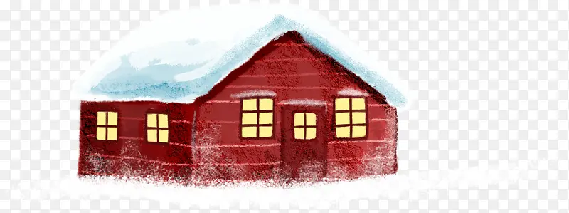 手绘红色可爱雪景房屋