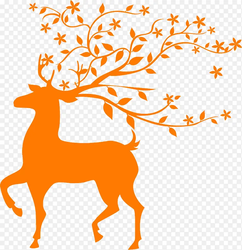 橙色简约麋鹿树枝装饰图案