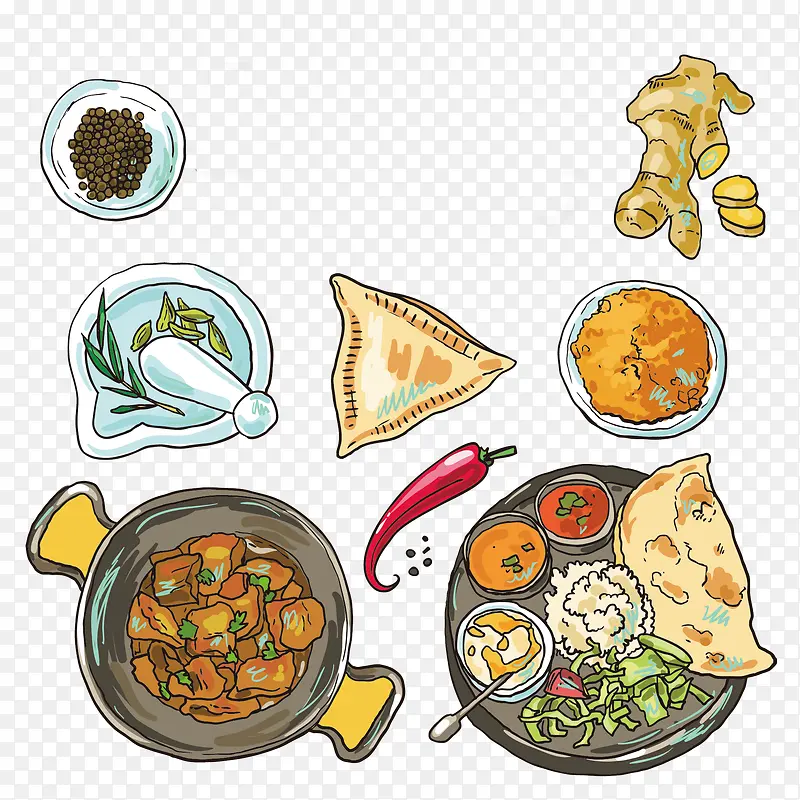 美味印度料理插画矢量素材