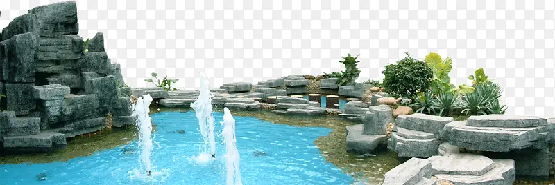 喷泉假山园景
