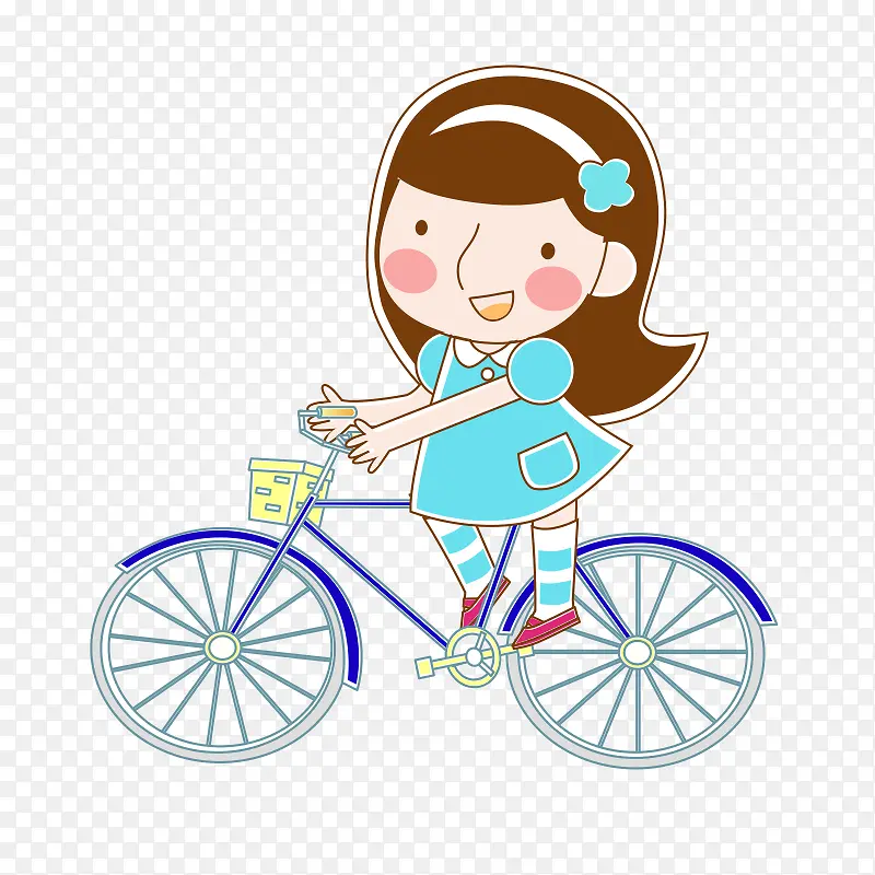 卡通手绘骑自行车的女孩
