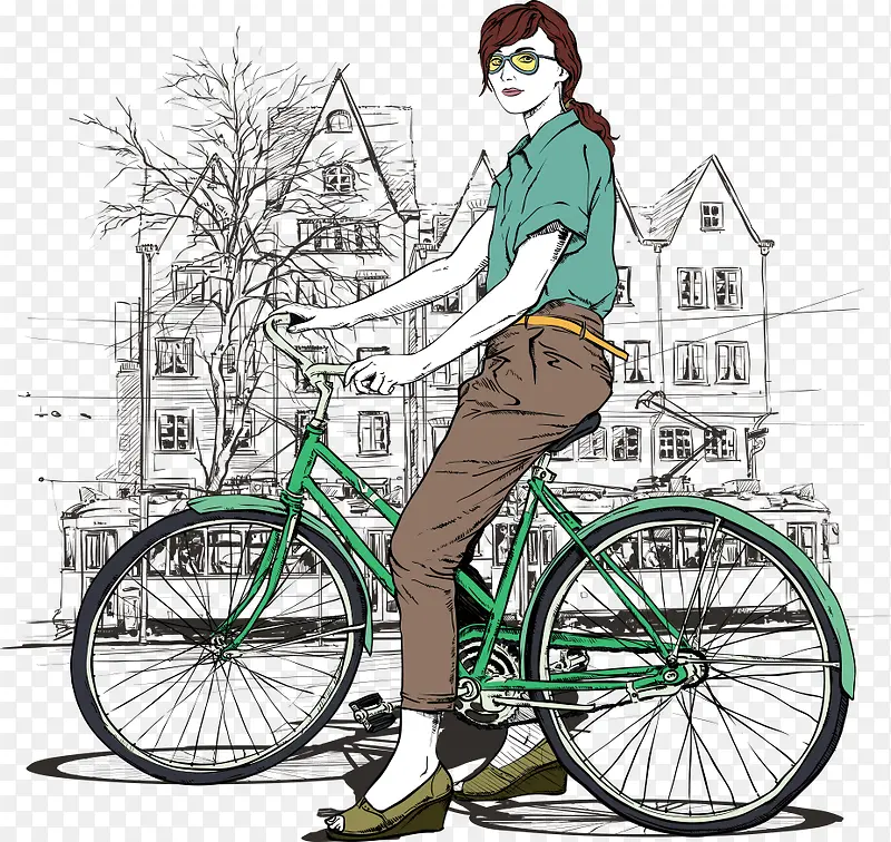 骑自行车的矢量美女