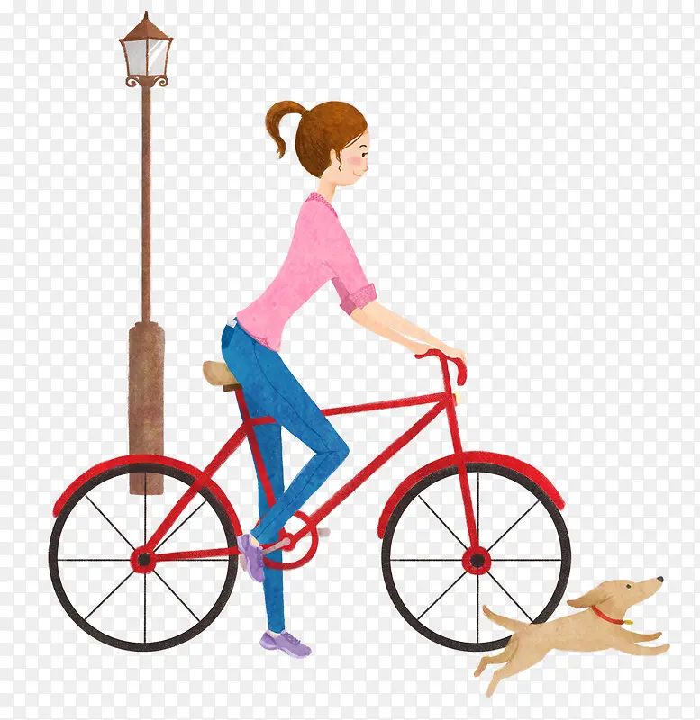 扁平插图骑自行车的女孩与小狗