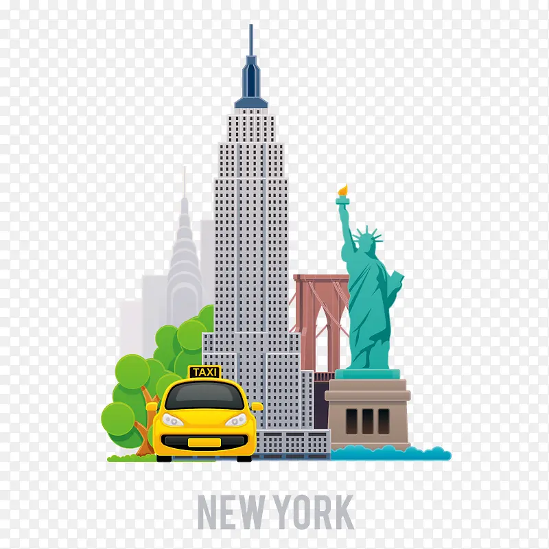 纽约著名旅游景点插画