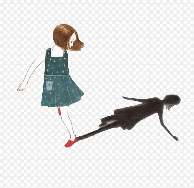 手绘女孩与影子