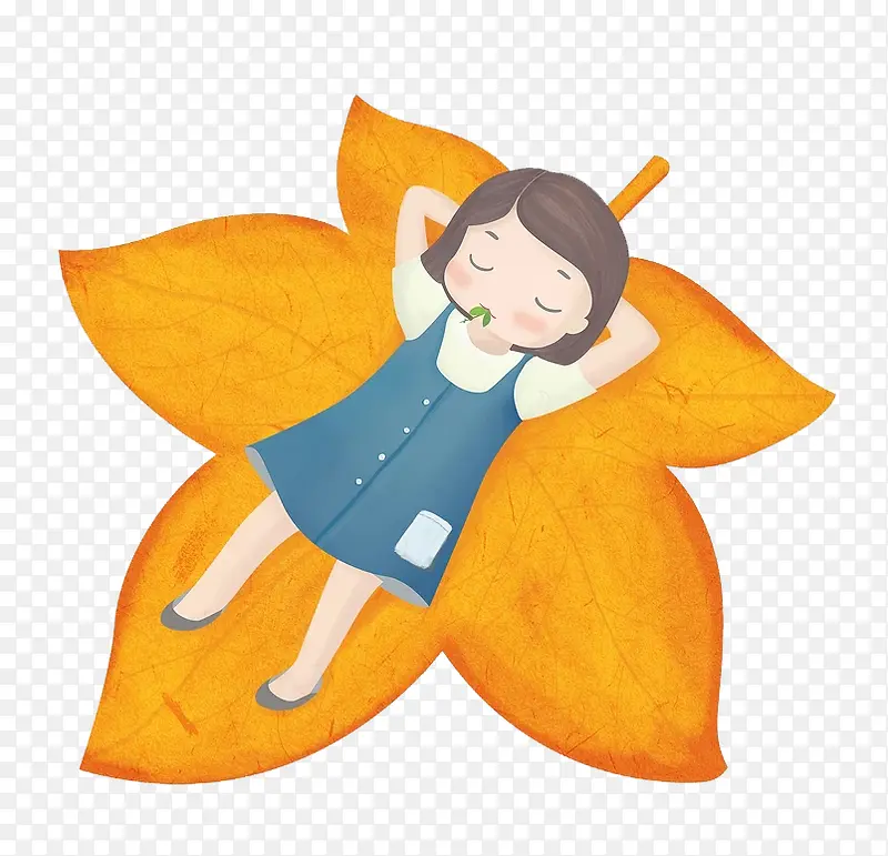 卡通睡在叶子上的女孩
