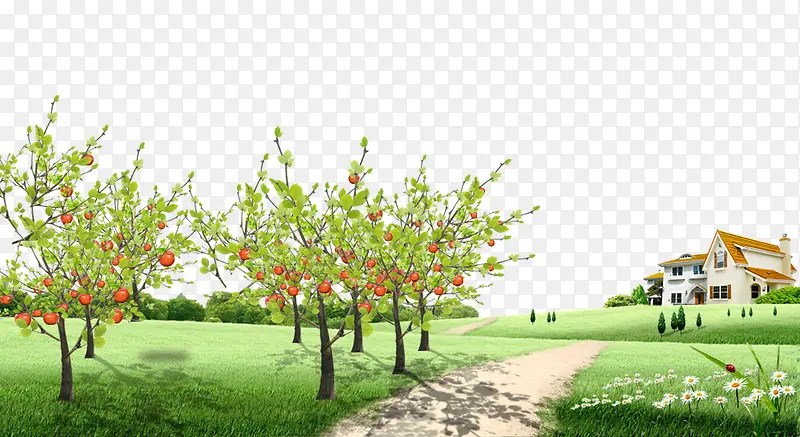 建筑草地树木背景素材