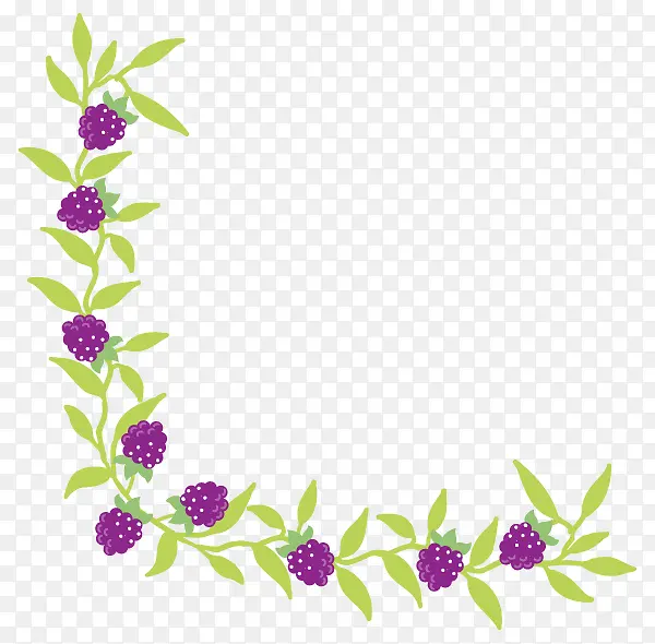 紫色果实绿叶边角装饰边框