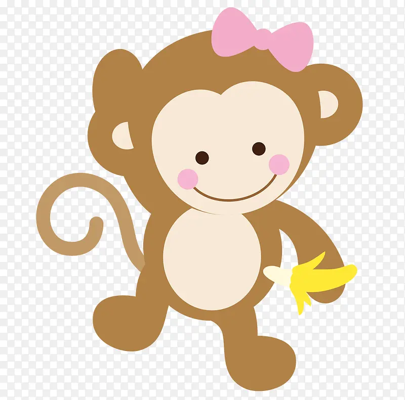 手绘小猴子吃香蕉